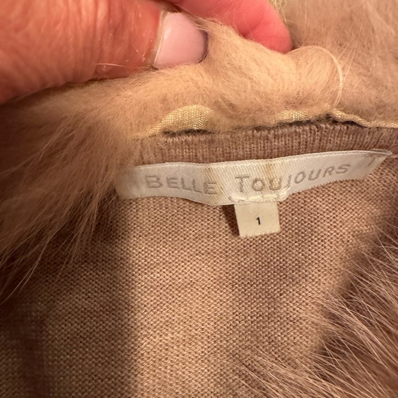 Belle Toujours Tan Wool Sweater from France with Fur Collar - size 1 X-Small - Picture 9 of 12